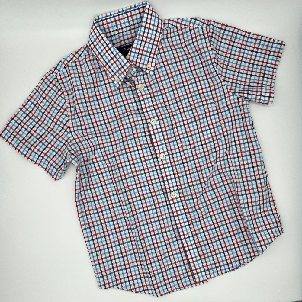 E-LAND Short Sleeve Plaid Button Down
